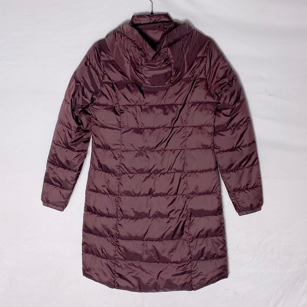 Reitman’s Long Burgundy Quilted Puffer Jacket With Hood XS - Picture 2 of 13